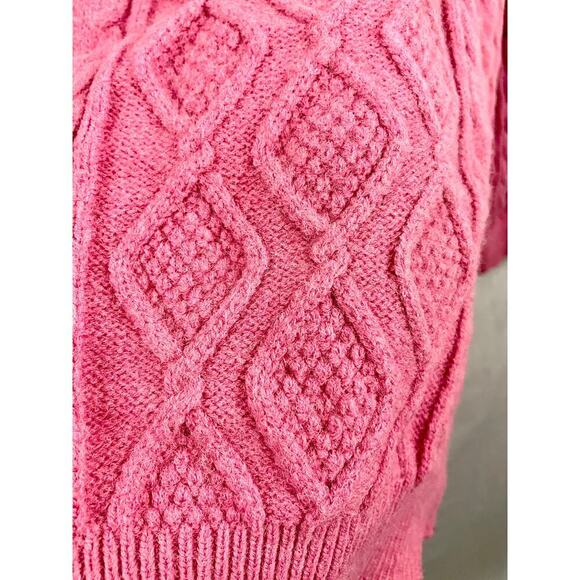 Pink Chunky Cable Knit Sweater Twisted Pullover Womens Large Oversized - Picture 8 of 8